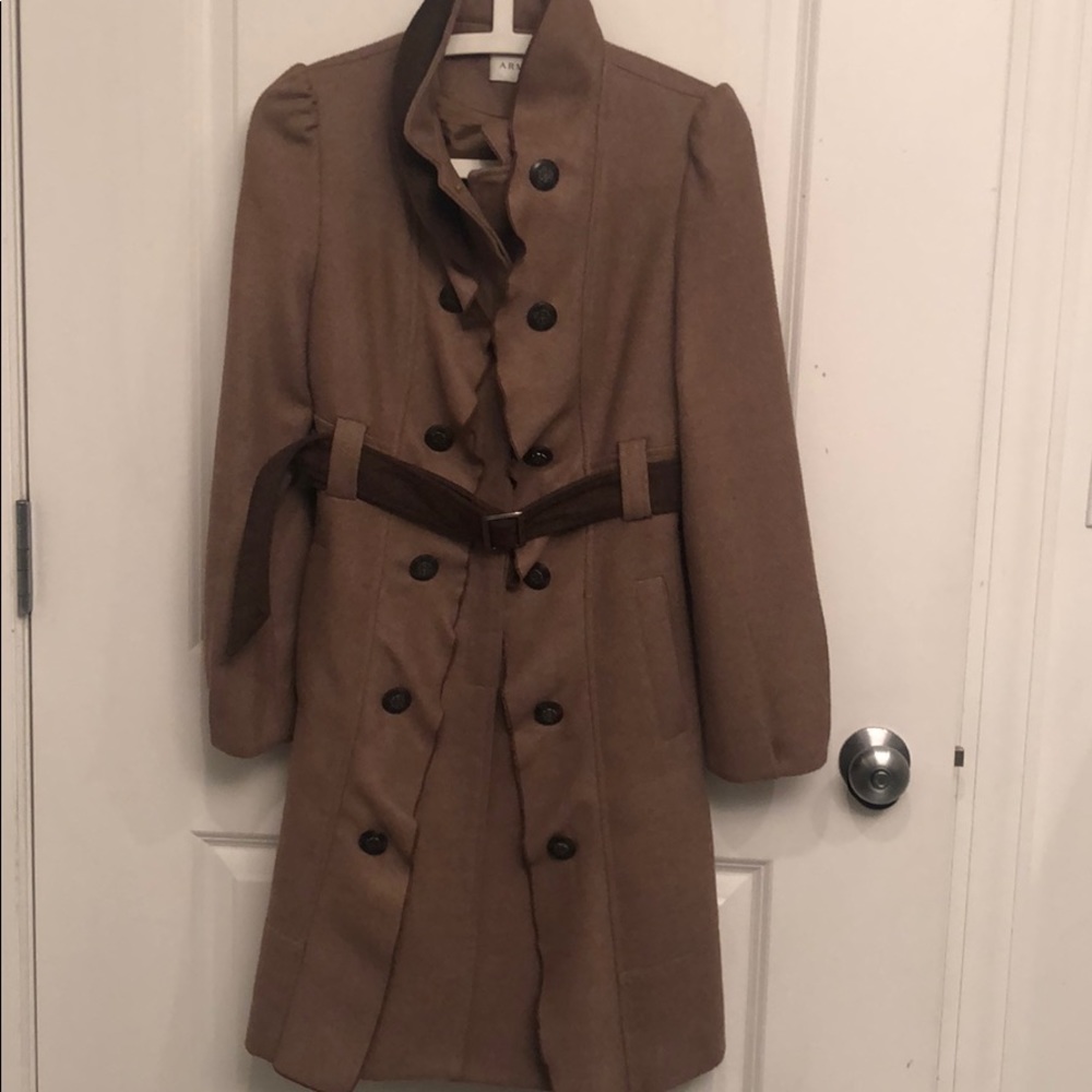 Brown coat with ruffle details